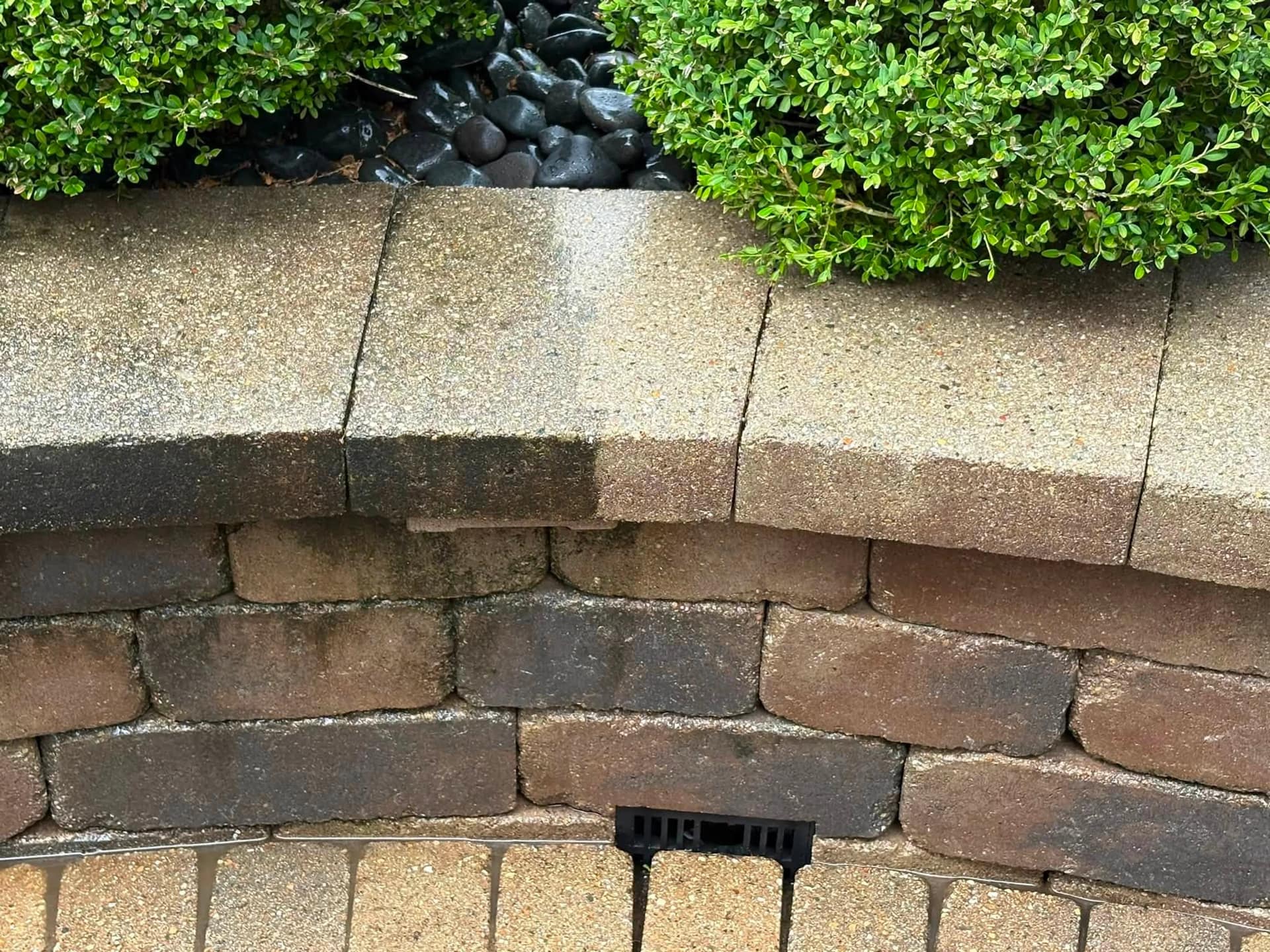 Retaining wall block cleaned back to its laid colour